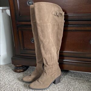 Maurices Tan Heeled Boots with Decorative Buckle